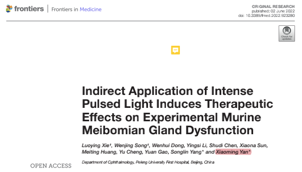 强脉冲光(IPL)对载脂蛋白E敲除小鼠(ApoE-/-)睑板腺(MGs)形态学和病理改变的间接影响