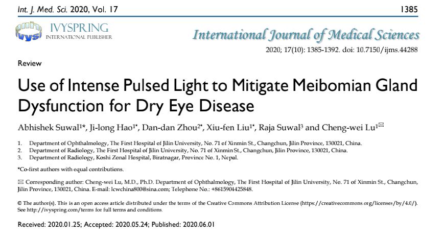 强脉冲光IPL治疗睑板腺功能障碍型干眼研究
